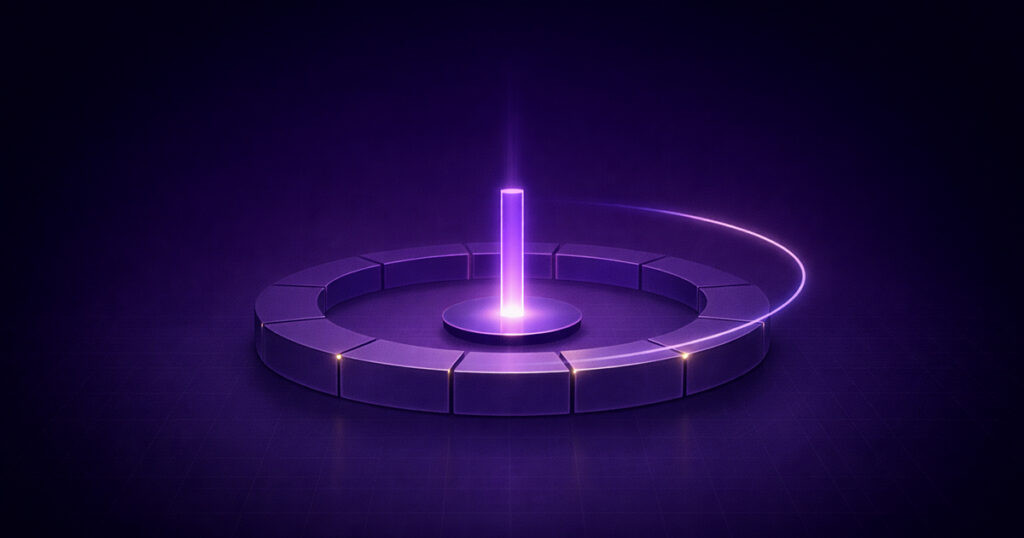 central pillar within a circular system, representing a capital raise timeline and the stages of investor engagement